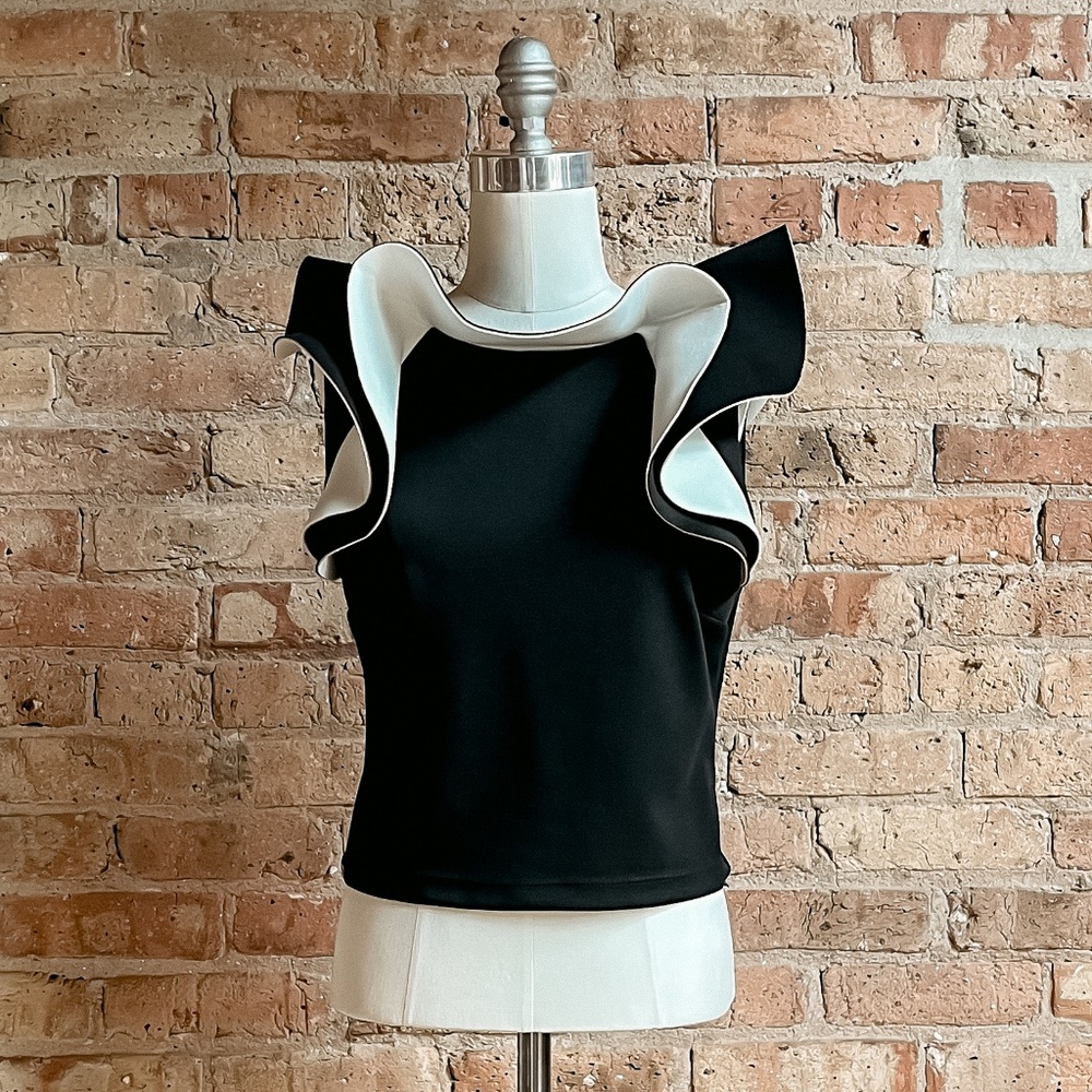 ASOS edition Sculptural Scuba Top in B+W
